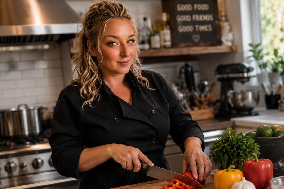 Sharon Nichter cooking in her kitchen